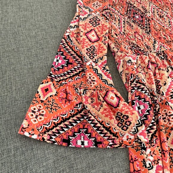 Bobbie Brooks Babydoll Top Pink Tan Orange White Black Small 3/4th Bell Sleeves - Picture 4 of 12